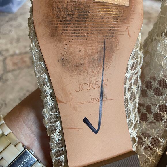 J. Crew Quinn Embellished Ballet Flats in Mesh Cream SZ 7.5 Sheer Square Toe EUC - Picture 8 of 12